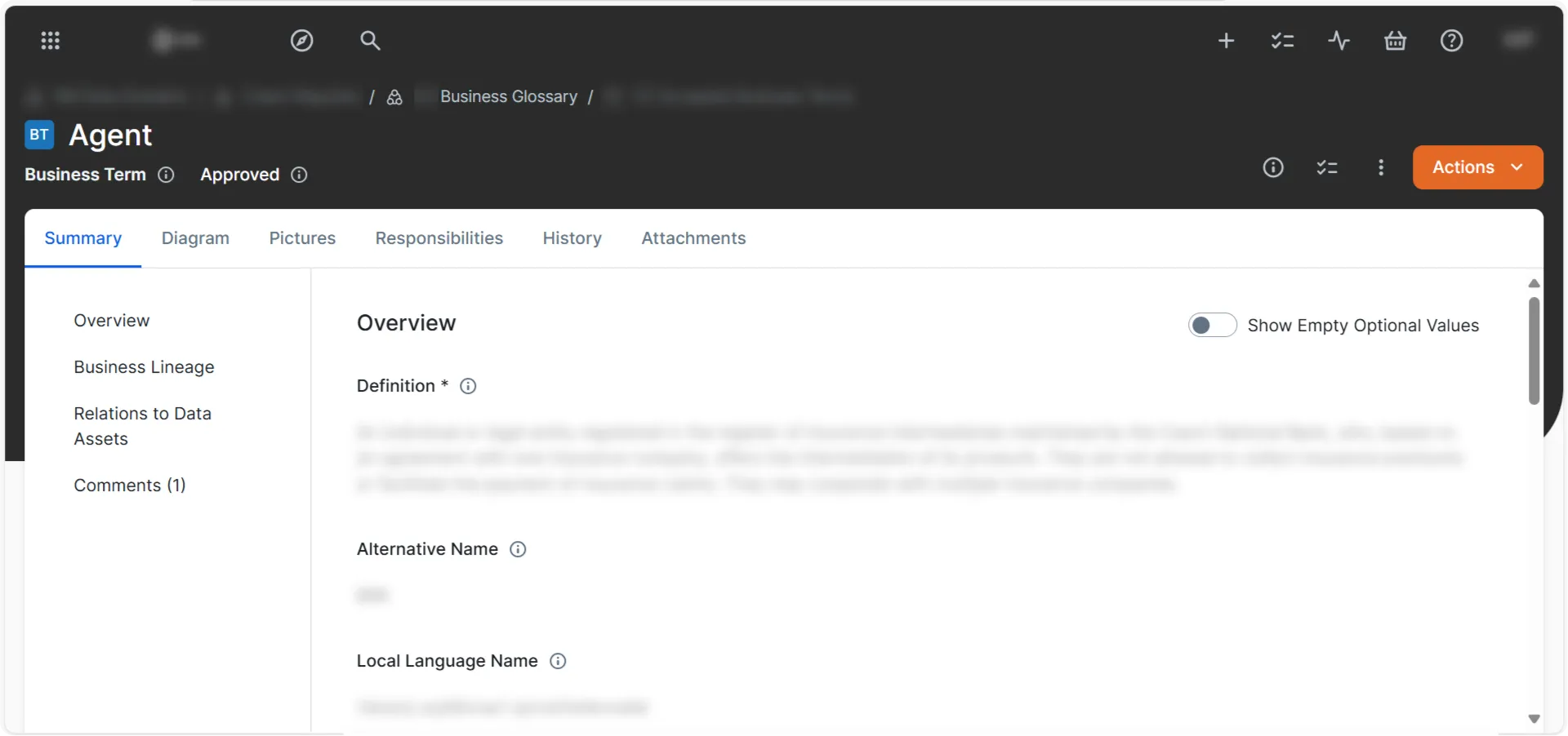 Collibra Business Glossary, term overview