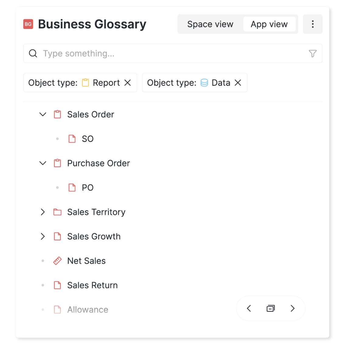 Business Glossary interface