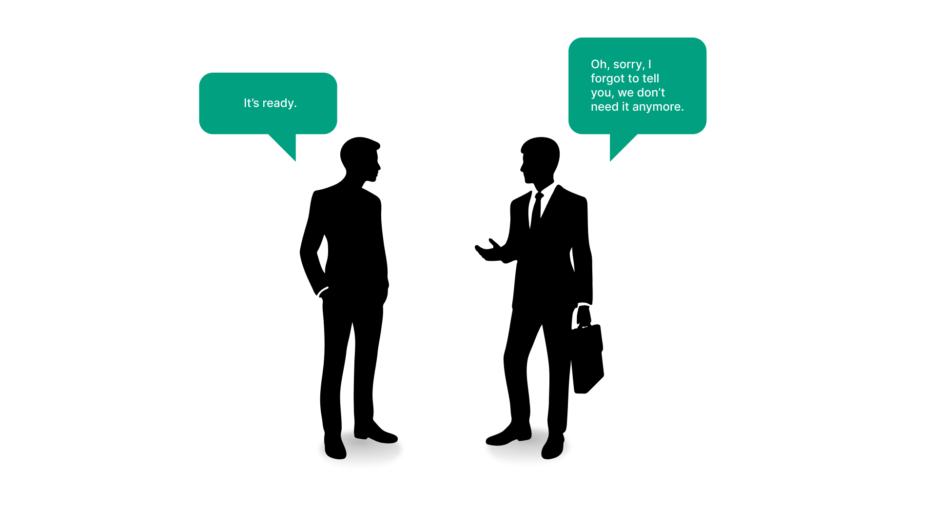 A conversation between a marketer and a data scientist. The data scientist has prepared a dashboard, but due to poor communication, he is only now discovering that the report is not needed at all.