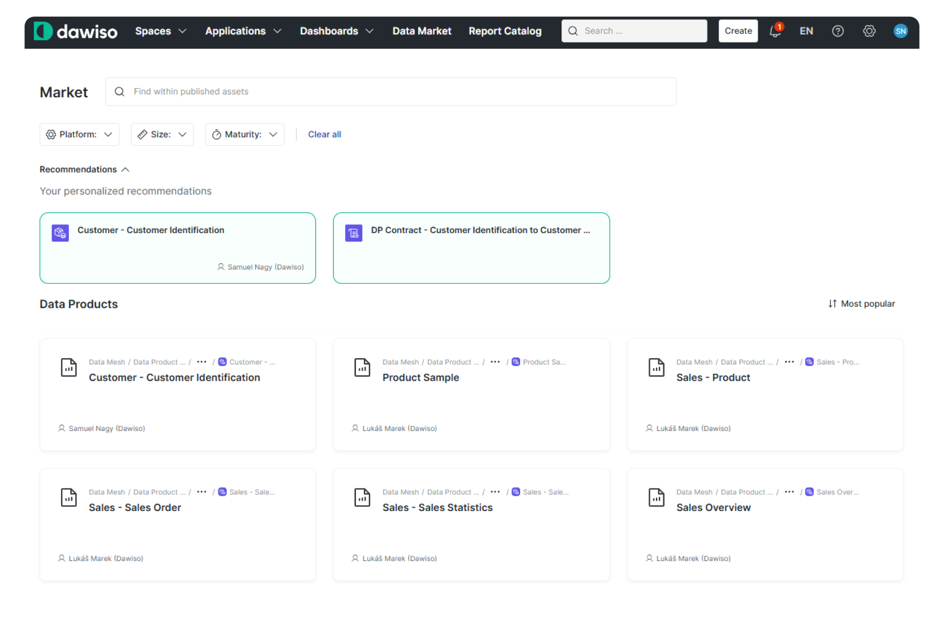 Dawiso Data Products marketplace